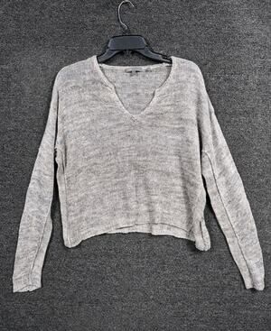VINCE Open Knit Sweater Womens Size L Gray Long Sleeve V-Neck
